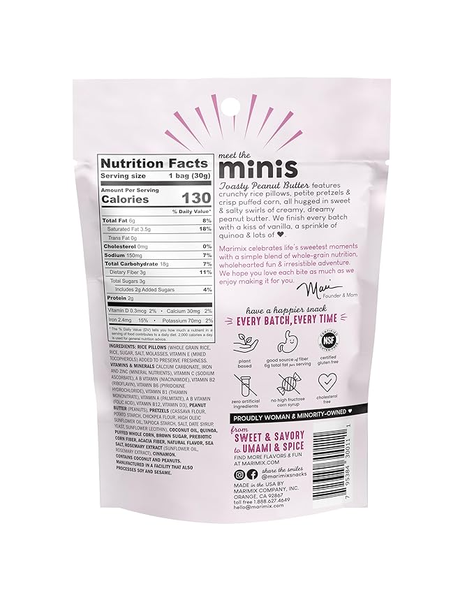 Marimix Snack Mix | Crunch Baked Sweet & Salty Savory Plant Based Naturally Gluten Free Whole Grain Fiber Charcuterie Pretzel Trail Party Mix | No Artificial Ingredients | 12 Count (Mini Toasty Peanut Butter)