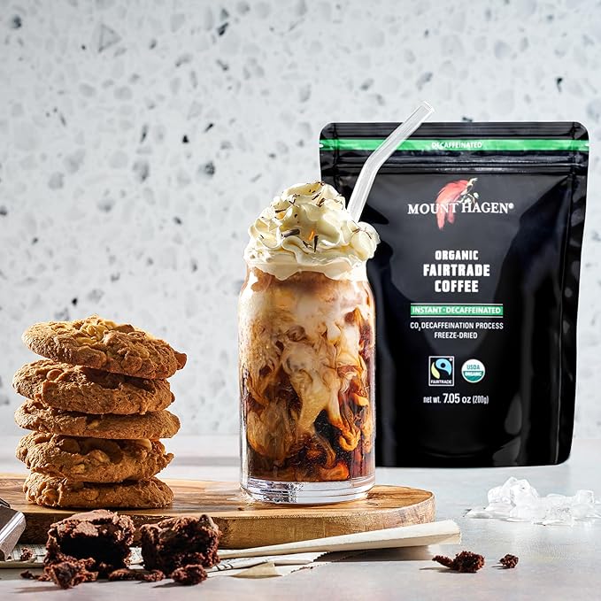 Mount Hagen Jar + Resealable Pouch Decaf Organic Freeze Dried Instant Coffee - Combo Pack | Eco-friendly, Fair-Trade, Medium Roast Arabica Beans [3.53oz Jar + 7.05oz Pouch]