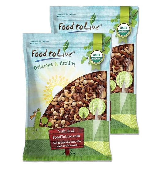 Food to Live Organic Deluxe Unsalted Nuts Mix, 16 Pounds ??A Blend of Dry Roasted Organic Raw Pecans, Cashews, Hazelnuts, Almonds, and Brazil Nuts. Non-GMO, Oven Roasted, No Oil Added, Kosher, Vegan