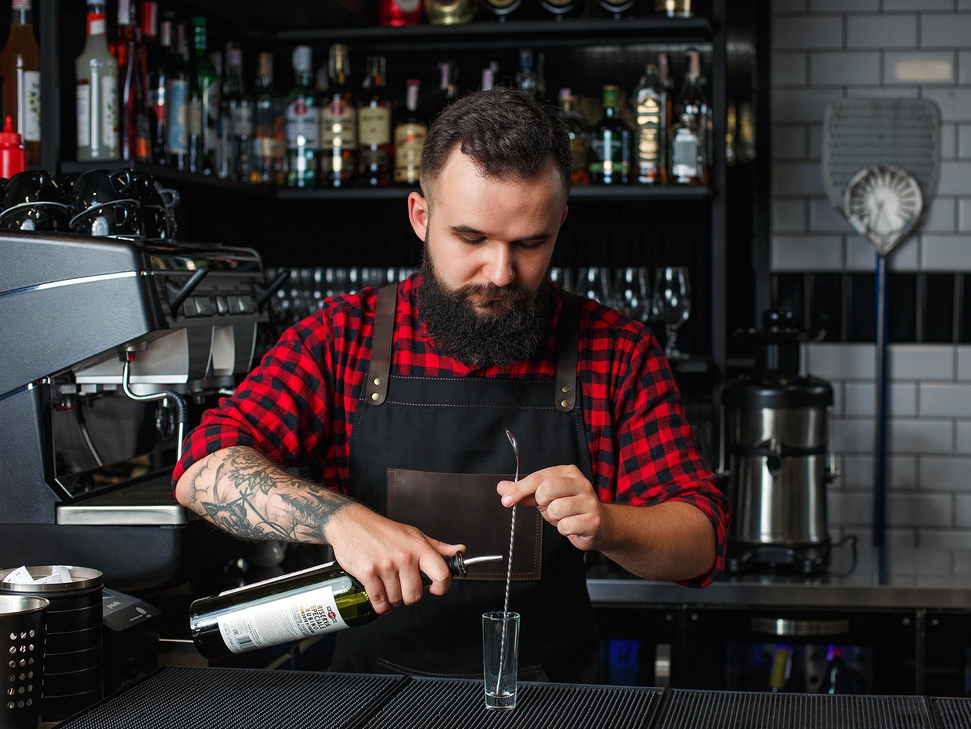 Black Apron in Canvas and Leather for Chef Work Bartender Barista Barber Shop Grill Master olpr.