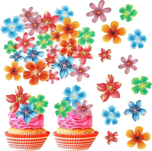 72 Pack Edible Hawaii Flowers Cake Decorations, Edible Flowers Wedding Birthday Cake Decorations Flowers Cake&Cupcake Toppers for Baby Shower Birthday Birthday Party Food Decorations