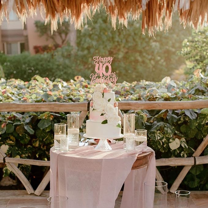 1 PCS Happy 40th Birthday Cake Topper Glitter Cheers to 40 Years Birthday Cake Pick Forty Hello 40 Fabulous Cake Decoration for Happy 40th Birthday Anniversary Party Decorations Rose Gold