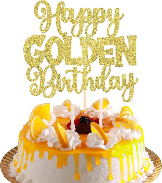 Rsstarxi 1 Pack Happy Golden Birthday Cake Topper - Gold Glitter Birthday Cake Pick for Boys
