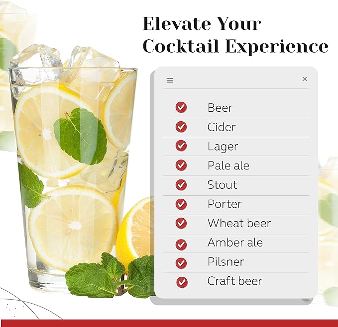 Bulk Classic Premium Beer Pint Glasses 16 Ounce – Set Of 12 Highball Cocktail Mixing Glass – Perfect for Cold Beverages, Soda, Water - Used in Bar, Restaurant