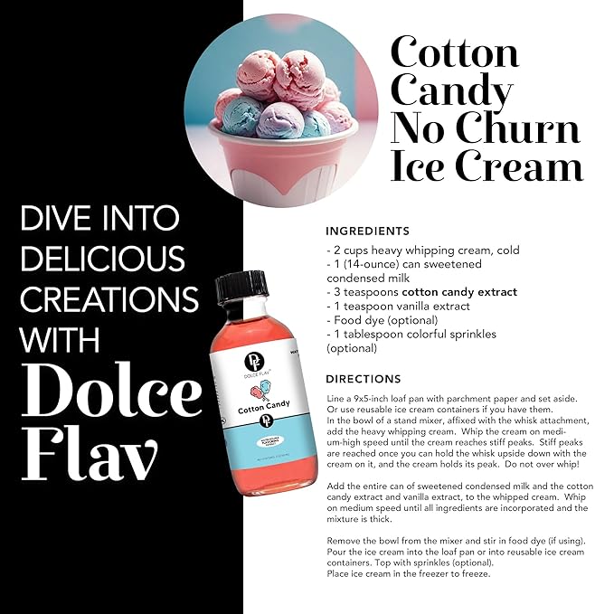 Dolce Flav Cotton Candy Extract 2 oz ??Kosher, Sugar-Free, Concentrated Carnival-Style Flavoring for Baking, Frostings & Drinks, Includes Measured Dropper