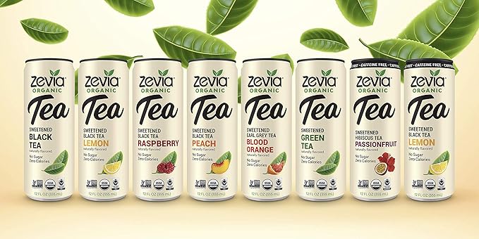 Zevia Zero Sugar Tea, Hibiscus Tea with Passionfruit Caffeine Free, 12 oz Cans (12-Pack) – Naturally Sweetened, Zero Calorie Sugar Free - Non-GMO Project Verified, Gluten-Free, Vegan