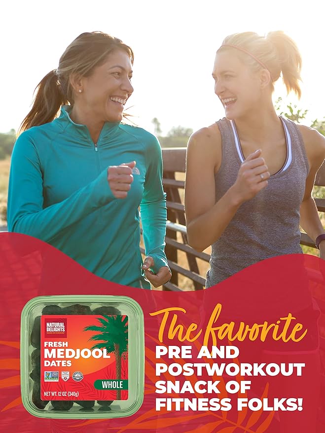 Natural Delights Medjool Dates – Large & Plump, Whole Non-GMO Verified, Good Source of Fiber, Naturally Sweet Fruit Snack, Perfect for On-the-Go - Medjool Dates Whole, 12 oz Container