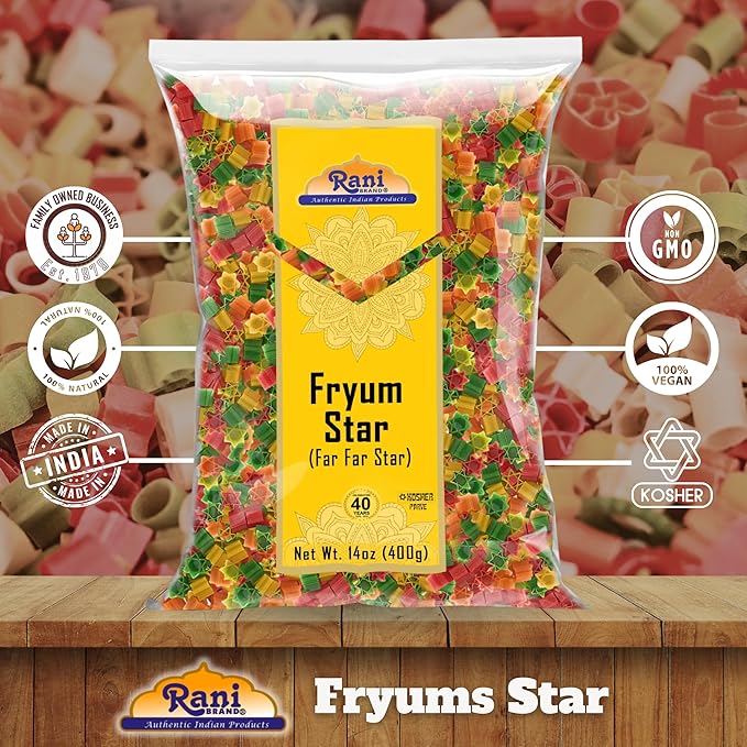 Rani Far Far/Fryums (Wheat & Tapioca Pellet) Star Shape 14oz (400g) ~ Vegan, Kosher, Uncooked, Used to Make Papad, Bhungra/Chip Snack