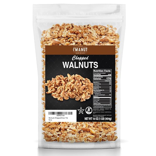Premium Raw Chopped Walnuts 16oz (1 lb) - 100% Natural, No-PPO, Non-GMO, Batch-Tested Gluten & Peanut Free, Kosher, Small Batch Quality