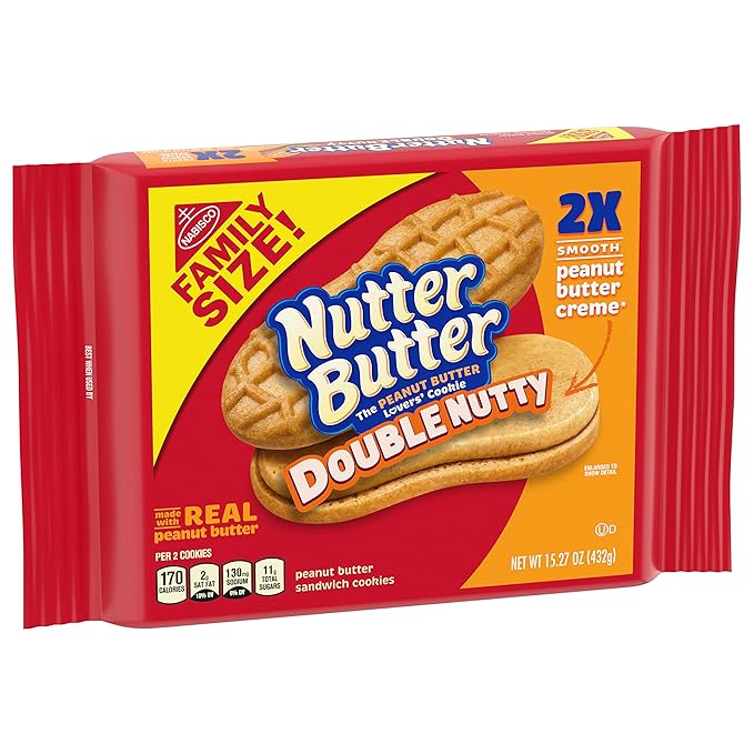 Nutter Butter Double Nutty Peanut Butter Sandwich Cookies, Family Size, 12-15.27 oz Packs