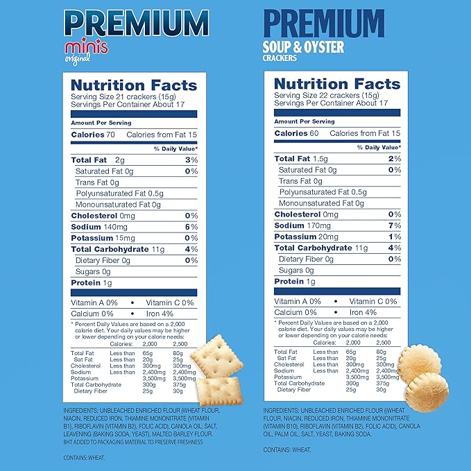 Premium Crackers Variety Pack, Soup & Oyster Crackers, 2 Bags and Premium Minis Original Saltine Crackers, 2 Boxes (Pack of 2)