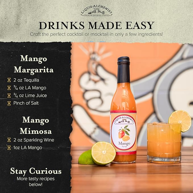 Liquid Alchemist Mango Syrup for Drinks - Real Ingredients Make our Mango Puree for Cocktails the Perfect Margarita Mix - Our Tropical Flavoring Syrup is Non-GMO & Vegan (12.7 oz)