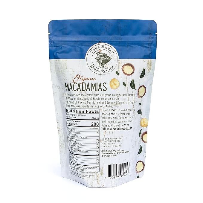 Island Harvest Organic Macadamia Nuts with Sea Salt - 100% Hawaiian Keto Friendly Nuts, All-Natural Non-GMO Macadamia Nuts Salted, Gluten-Free Dry Roasted Nuts High In Fiber; 8 Ounce (2-Pack)