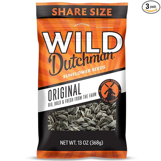 Wild Dutchman Roasted Sunflower Seeds in a Resealable Bag for Ultimate Freshness and an Easy Pour Snack, Salted Original Flavor, 13 oz (Pack of 3)