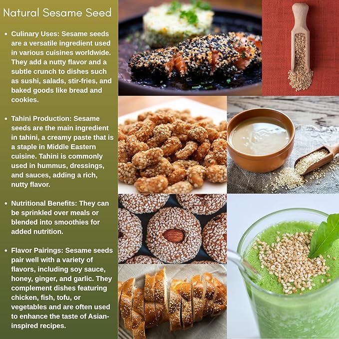 Sesame Seeds Natural – 14 oz Resealable Bag – Whole Raw Unhulled Seeds for Cooking, Baking & Garnishing by Mecca Foods