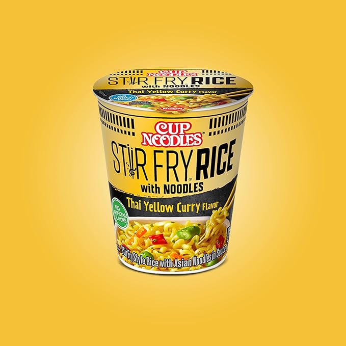 Nissin Cup Noodles Stir Fry Rice with Noodles, Thai Yellow Curry, 2.61 Ounce (Pack of 6)