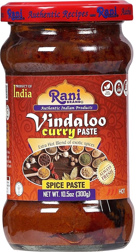 Rani Vindaloo Curry Cooking Spice Paste, Hot! 10.5oz (300g) Glass Jar, Pack of 5+1 FREE ~ No Colors | All Natural | NON-GMO | Kosher | Vegan | Gluten Free | Indian Origin