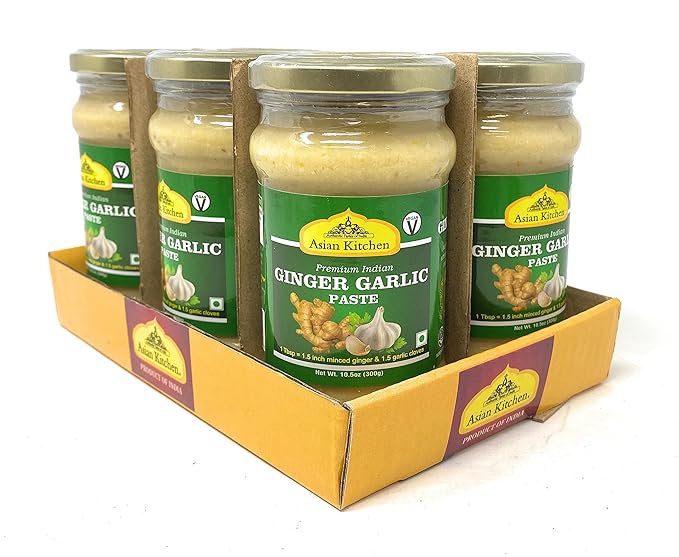 Asian Kitchen Ginger Garlic Cooking Paste 10.58oz (300g) Glass Jar, Pack of 5+1 FREE ~ Vegan | Gluten Free | NON-GMO | No Colors | Indian Origin