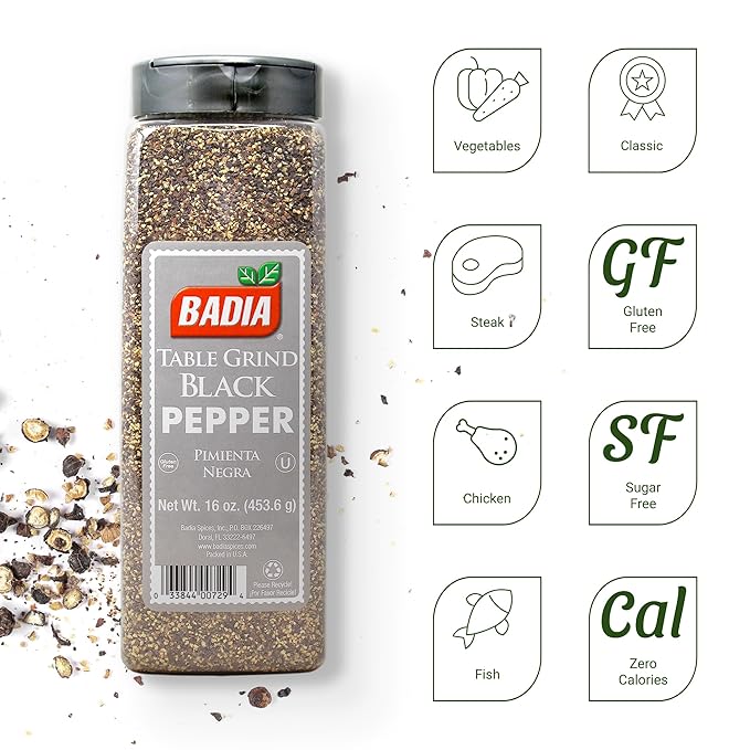 Badia Black Pepper Table Grind, 16 oz - Premium Seasoning for Cooking & Freshly Ground Flavor