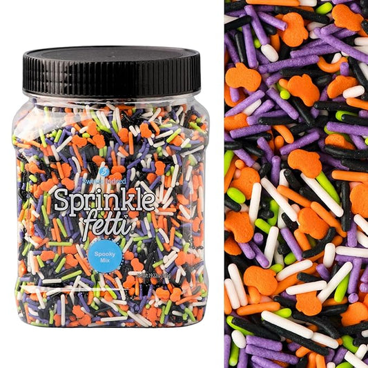 Sweets Indeed Bulk Halloween Sprinklefetti Mix ??1.2 lb Jar | Edible Sprinkles in Orange, Purple, Green, White & Black | Bulk Sprinkle Mix for Cookies, Cupcakes, Cakes & Party Desserts