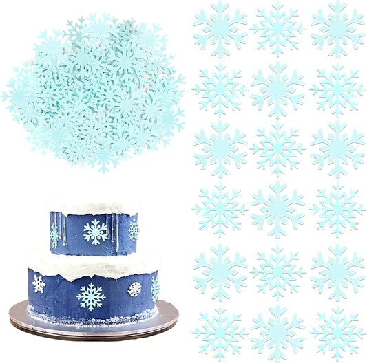 60 PCS Edible Snowflake Cupcake Toppers Wafer Paper Snowflake Cake Decorations Edible Snowflake Cupcake Picks Topper for Christmas Winter Frozen Theme Baby Shower Birthday Party Supplies Blue