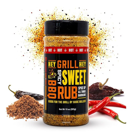 Hey Grill Hey | Spicy Sweet Rub | BBQ Rub with Chipotle & Cayenne | Sweet & Smoky Seasoning for Grilling Pork, Chicken, Fish, Beef, Veggies, and More | Hot BBQ Spice Blend | 11.7oz