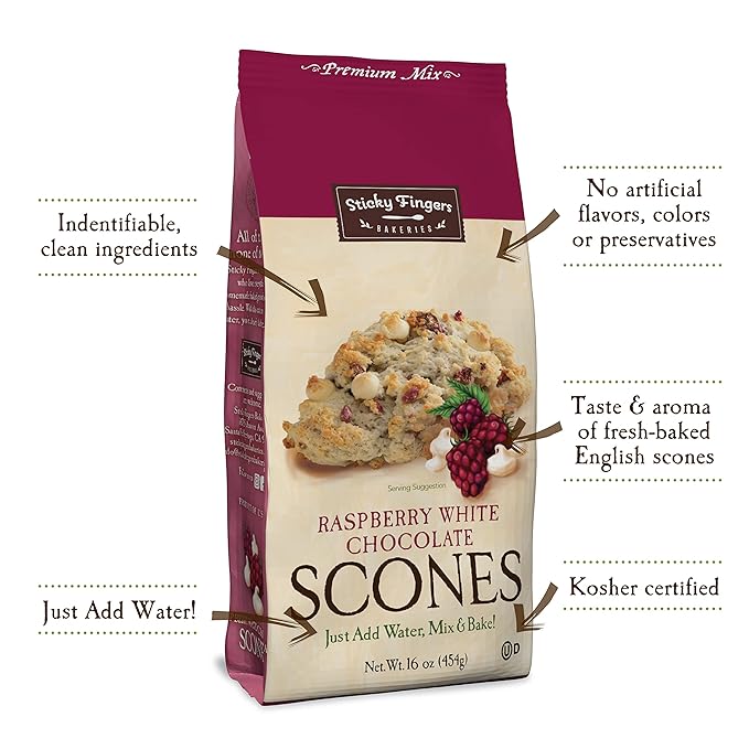 English Scone Mix, Raspberry White Chocolate by Sticky Fingers Bakeries ??Easy to Make English Scones Fresh Baked, Makes 12 Scones (2pk)