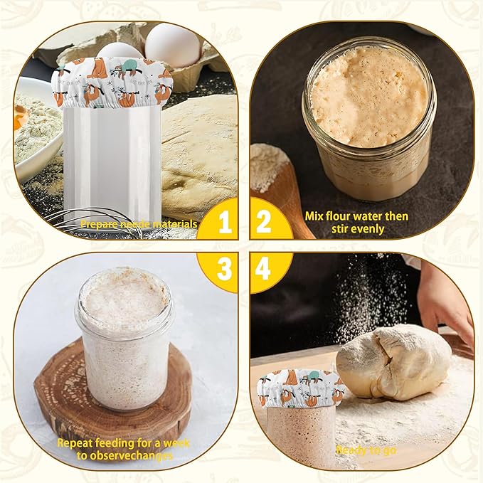 5-Pack Cloth Covers for Sourdough Starter Jar, Cute Sloth Music Cloth Covers Reusable Cloth Lid Top Sourdough Cover Bread Fermentation Baking Supplies for 3-4 Inch Jar Mouth