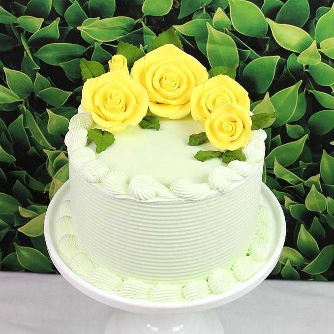 Global Sugar Art Exquisite Rose & Leaf Tray Sugar Cake Flowers, Yellow Unwired, 5 Count by Chef Alan Tetreault