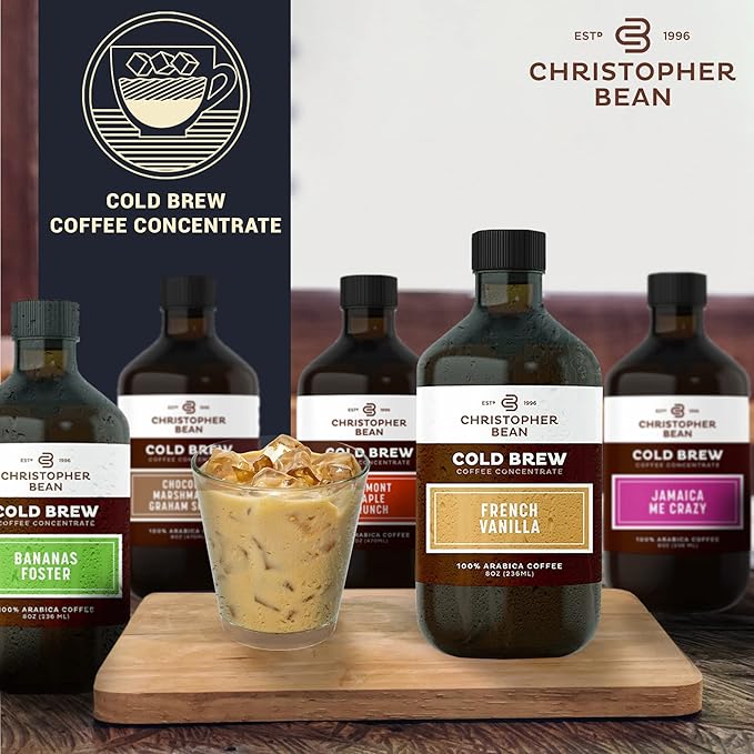 Christopher Bean Coffee - Certified Kosher - French Roast Coffee Concentrate, Unsweetened Cold Brew & Iced Distillate Liquid Java. Hand Crafted Concentrated 100% Arabica, Pure Coffee Bean Extract 8-Ounce Bottle, 40 Servings