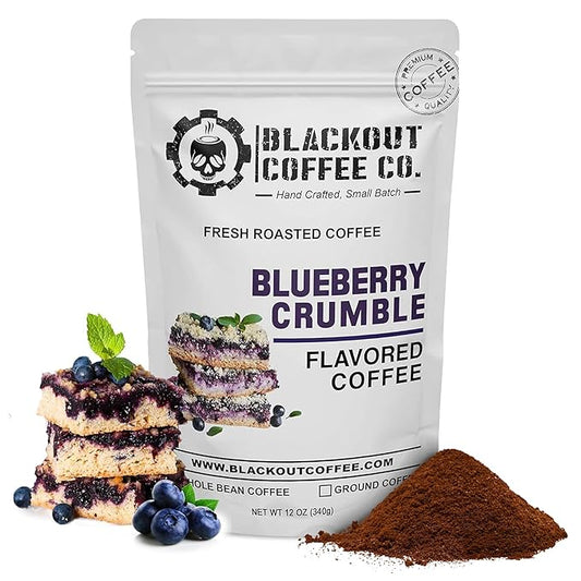 Blackout Coffee Blueberry Crumble Flavored Ground Coffee ??Medium Roast, Smooth Taste, Guilt-Free Indulgence ??Freshly Roasted 12oz Bag, American Made