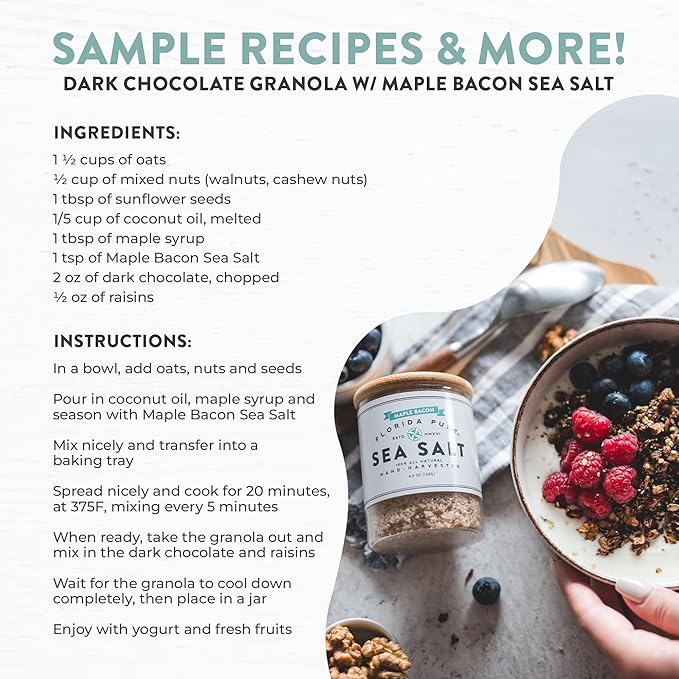 FLORIDA PURE Maple Bacon Sea Salt - Smoky Bacon Salt, 80+ Mineral Sea Salt Unrefined, Non Iodized, Natural Sea Salt for Baking, Cooking, Cocktail Rims Vegan Friendly Flaky Sea Salt (1.75 oz Jar)