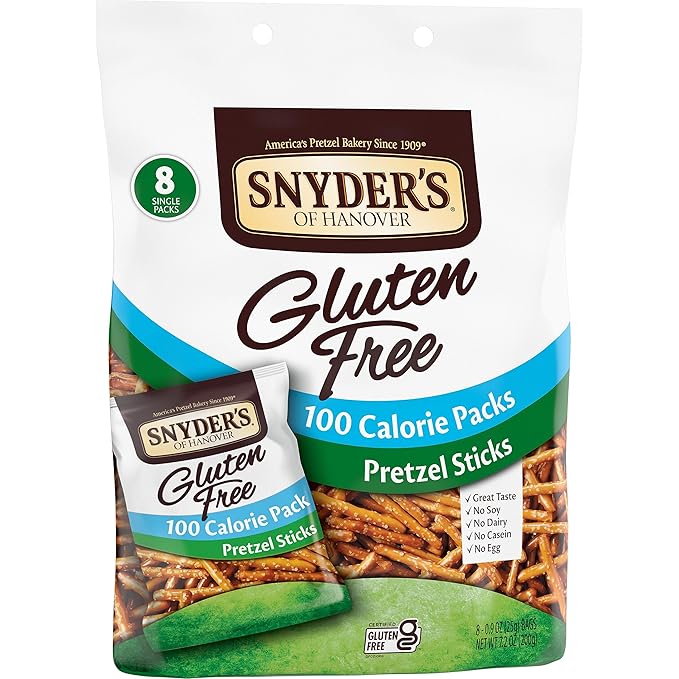 Snyder's of Hanover Gluten Free Pretzel Sticks, 100 Calorie Individual Packs, 8 Ct (Pack of 2)