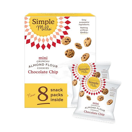 Simple Mills Almond Flour Mini Chocolate Chip Cookie Snack Packs, Gluten Free and Delicious Crunchy Cookies, Organic Coconut Oil, Good for Snacks, Made with Purposeful Ingredients, 8ct (Pack of 1)