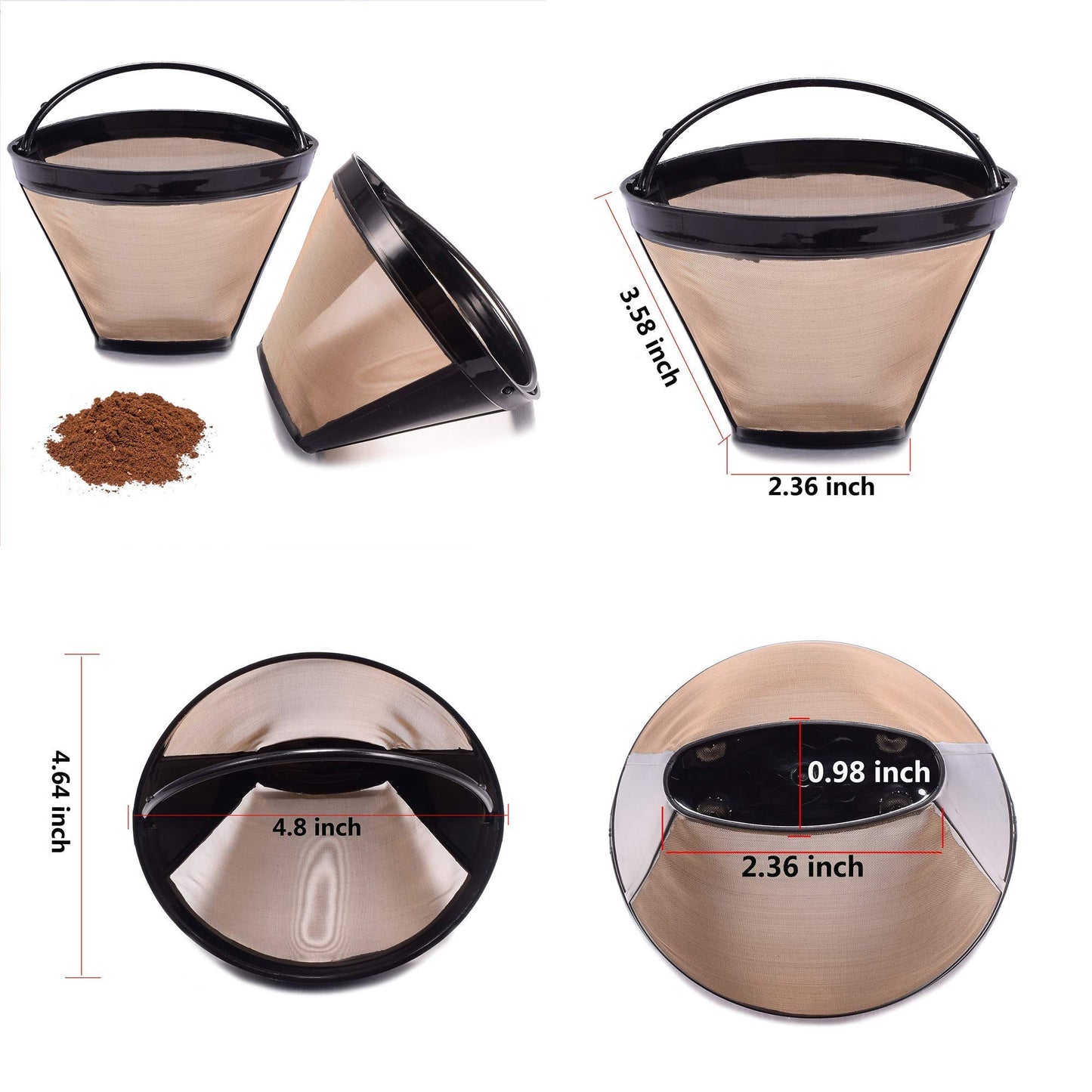 Reusable No.4 Cone Coffee Maker Filters for Ninja Coffee Bar Brewer Replacement Permanent Basket
