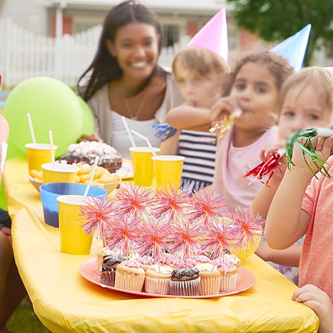 Rsstarxi 30 Pack Firework Cupcake Toppers Sparkle Tinsel Drink Birthday Decorations Cocktail Food Fruit Toothpick for Valentine's Day Wedding Birthday Party Cake Decorations Orange