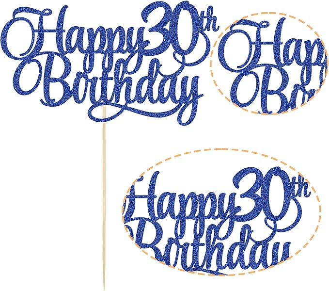 1 Pack Happy 30th Birthday Cake Topper Blue Glitter Number 30 Thirty Years Old Birthday Cake Pick Decoration For 30th Birthday Celebrating Anniversary Party Supplies