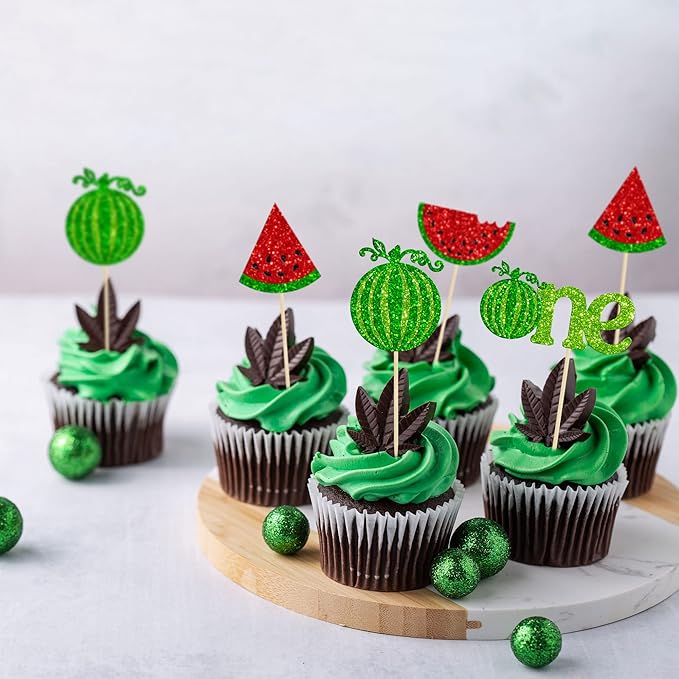 24Pcs Watermelon Cupcake Toppers One in a Melon Cupcake Picks Watermelon First Year Birthday Baby Girl First Birthday Party Cake Decorations Baby Shower Boy Girl 1st Birthday Supplies