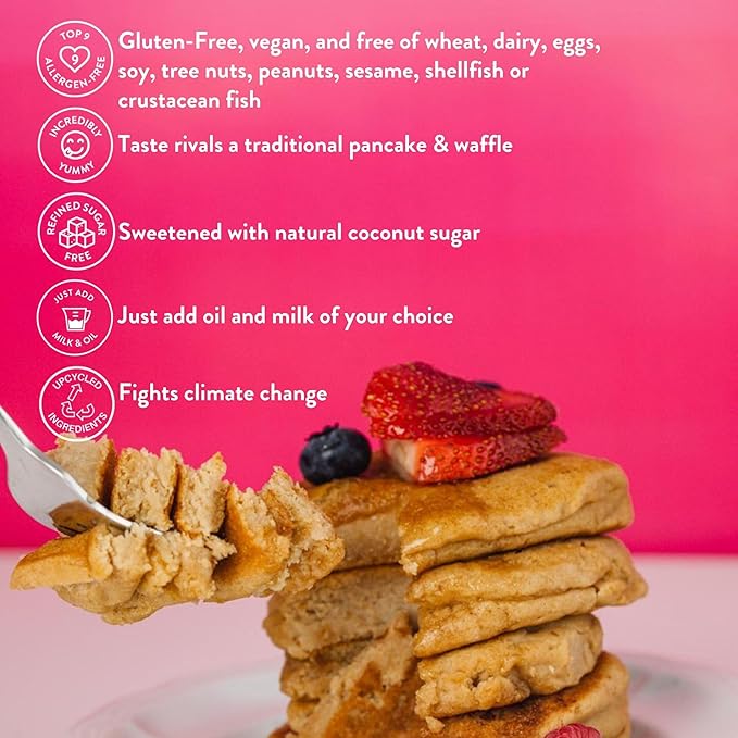Bake Me Healthy Vegan Waffles & Pancake Baking Mix - Gluten & Dairy Free, Vegan, Non-GMO, Low Sugar, Allergy-Friendly, Plant-Based, Easy to Make, 12oz/ 339g Resealable Pouches (Pack of 2)