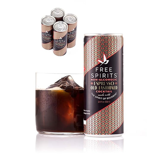 Free Spirits Espresso Old Fashioned - Non-Alcoholic Cocktail - Mixed Ready To Drink Mocktail - Rich and Bold 8.4 fl ox Cans (4 Pack)