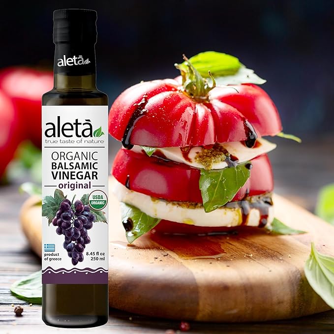 Aleta Farms Balsamic Vinegar, USDA Organic, Aged Flavored Vinegar, Perfect for Salad Dressings, Pasta, Desserts & Cocktails, Glass Bottle, 8.45 fl oz (Plain)