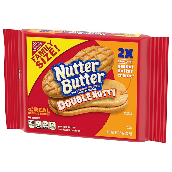 Nutter Butter Double Nutty Peanut Butter Sandwich Cookies, Family Size, 12-15.27 oz Packs