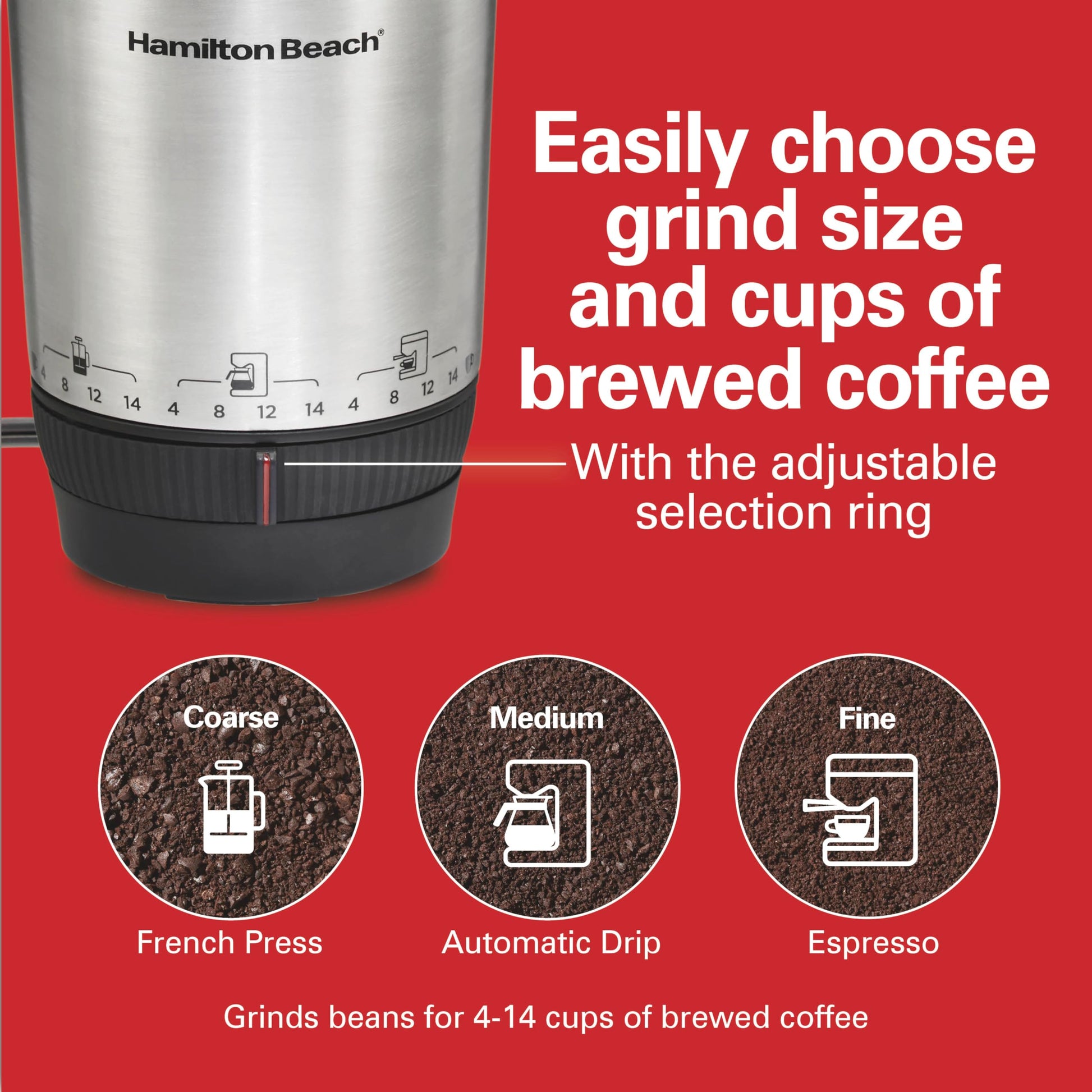 Hamilton Beach Custom Grind Electric Coffee Grinder For Up To 14 Cups