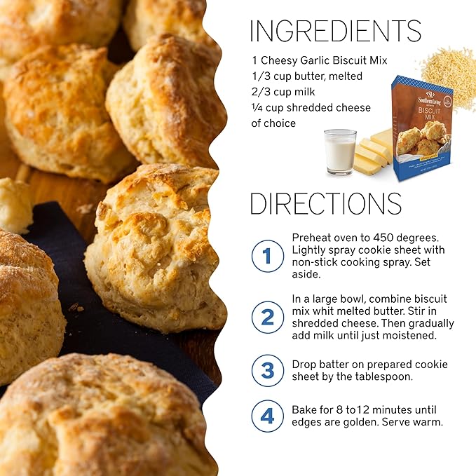 Southern Living Gourmet Cheesy Garlic Biscuit Mix, Easy-to-Bake Delight, Dinner Biscuits, Breakfast Biscuits, Baking Mix, Pantry Staple, Makes 10 Biscuits