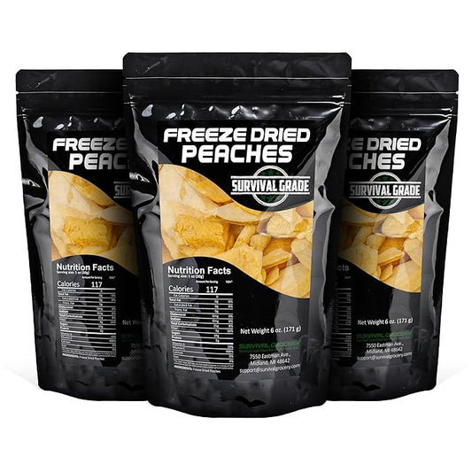Survival Grocery Freeze Dried Peaches ??All-Natural, No Added Sugar or Preservatives, Rich in Vitamin C & Fiber, Long Shelf Life, Healthy Snack for Yogurt, Smoothies, Baking & On-the-Go (18 oz./3 Bags)