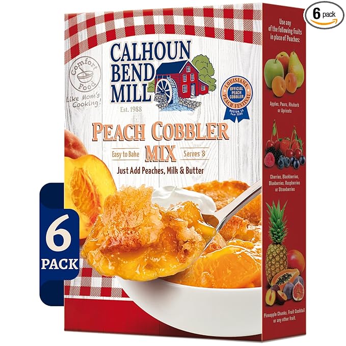 Calhoun Bend Mill Peach Cobbler Mix | Easy to Make Classic Southern Dessert | Versatile Crust Mix for Peach & Other Fruit Fillings | Sweet and Crunchy | Ideal for Baking Enthusiasts - 8 Oz (Pack of 6)