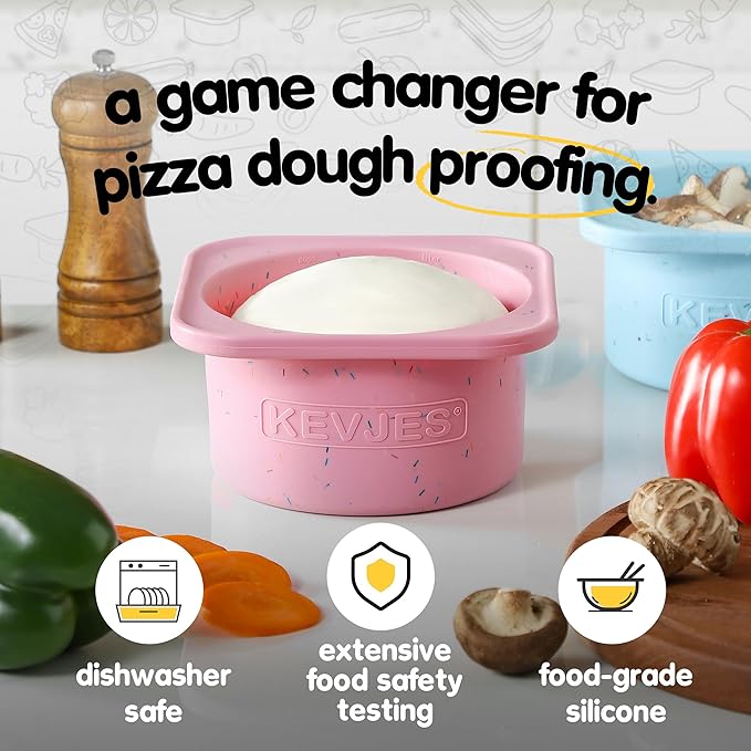 1000ml PLUS Pizza Sourdough Proofing Containers with Air-tight Lids for DIY family Artisan Pizza,Bread,Bagel-Food Grade Silicone -Dishwasher Safe-2 Pack (Cotton Candy-Sprinkles Pattern)
