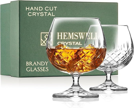 Brandy Snifter Glasses Set of 2 - Small Cut Glass Goblets for Scotch or Whiskey - Cognac Glasses - European Crystal 8.5oz