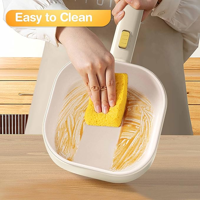 Dezin Hot Pot Electric, 2L Non-Stick Ceramic Coating Multifunction Cooker for Ramen & Oatmeal, Portable Hot Pot with Power Control for Dorm, Office, Travel (Silicone Spatula Included)