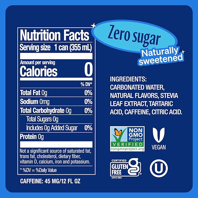 Zevia Zero Sugar Soda, Cola, 12 oz Cans (24-Pack) ??Naturally Sweetened, Zero Calorie Sugar Free Soda - Non-GMO Project Verified, Gluten-Free, Vegan
